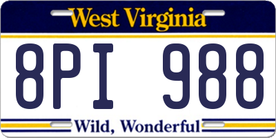 WV license plate 8PI988