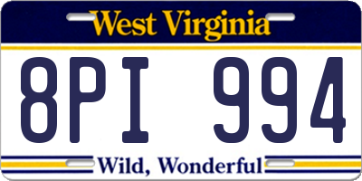 WV license plate 8PI994