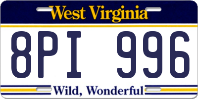 WV license plate 8PI996