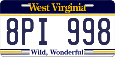 WV license plate 8PI998