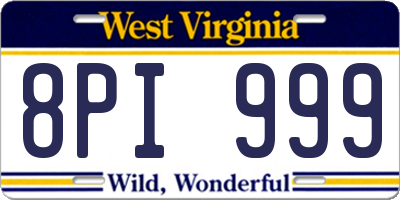 WV license plate 8PI999