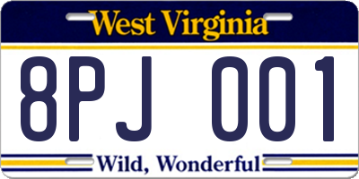 WV license plate 8PJ001
