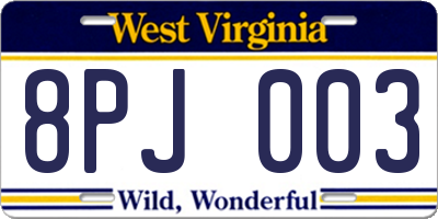 WV license plate 8PJ003