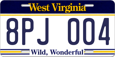 WV license plate 8PJ004