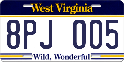 WV license plate 8PJ005