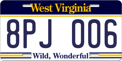 WV license plate 8PJ006