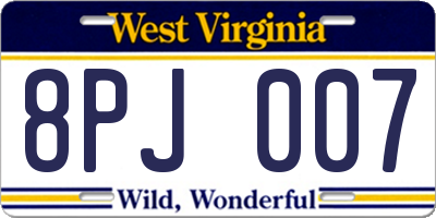 WV license plate 8PJ007