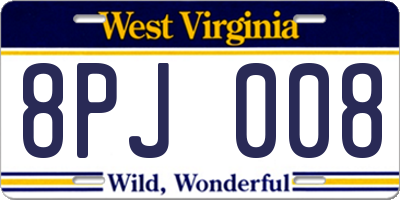 WV license plate 8PJ008