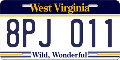 WV license plate 8PJ011