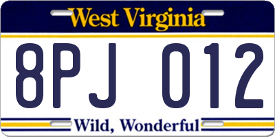 WV license plate 8PJ012