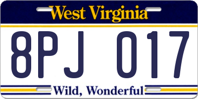 WV license plate 8PJ017