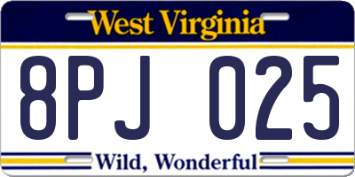 WV license plate 8PJ025