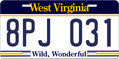 WV license plate 8PJ031
