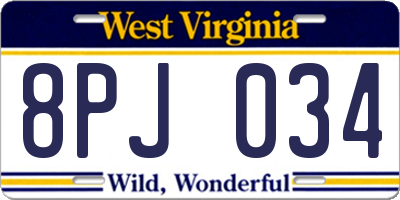 WV license plate 8PJ034