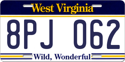 WV license plate 8PJ062