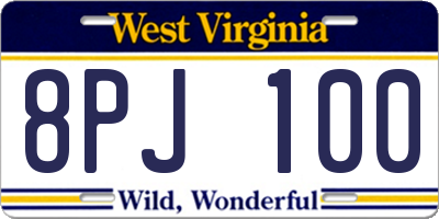 WV license plate 8PJ100