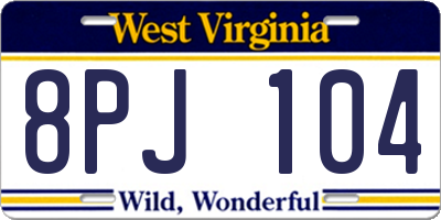 WV license plate 8PJ104