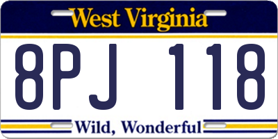 WV license plate 8PJ118