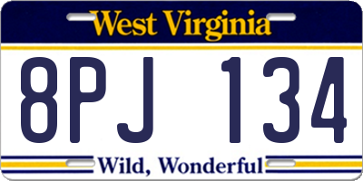 WV license plate 8PJ134
