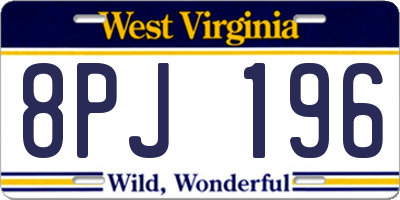 WV license plate 8PJ196
