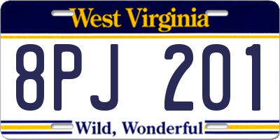 WV license plate 8PJ201