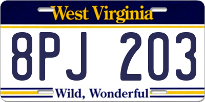 WV license plate 8PJ203