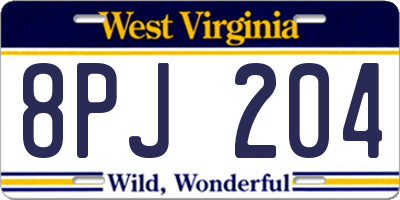 WV license plate 8PJ204