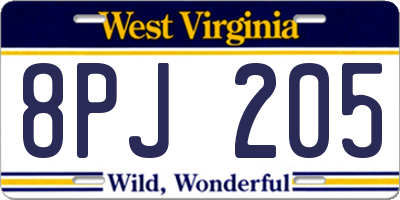 WV license plate 8PJ205