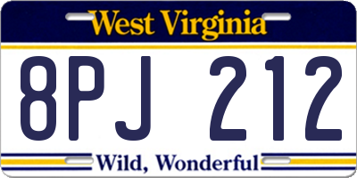 WV license plate 8PJ212