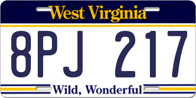 WV license plate 8PJ217