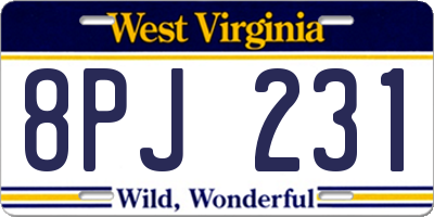 WV license plate 8PJ231