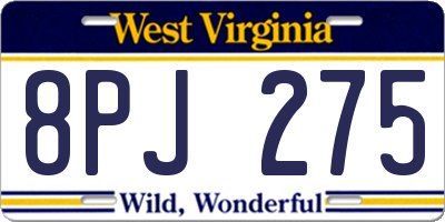 WV license plate 8PJ275