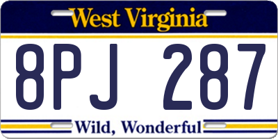 WV license plate 8PJ287