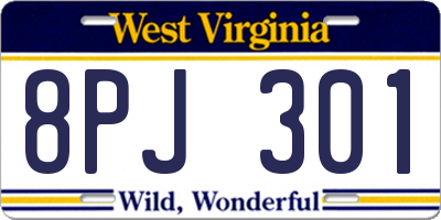 WV license plate 8PJ301