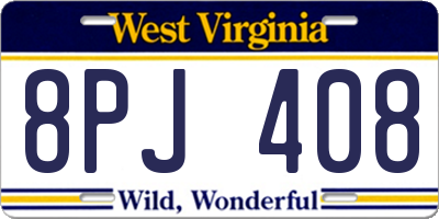 WV license plate 8PJ408