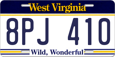 WV license plate 8PJ410