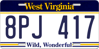 WV license plate 8PJ417