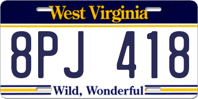 WV license plate 8PJ418