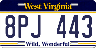 WV license plate 8PJ443