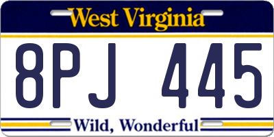 WV license plate 8PJ445