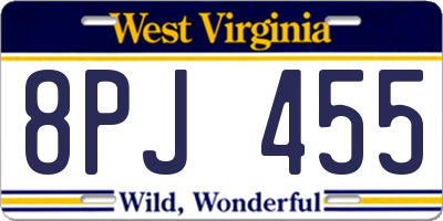 WV license plate 8PJ455
