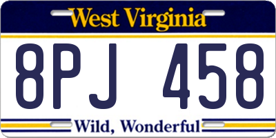 WV license plate 8PJ458