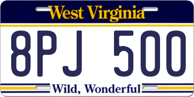 WV license plate 8PJ500
