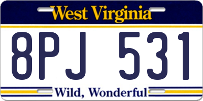 WV license plate 8PJ531