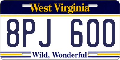WV license plate 8PJ600