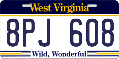WV license plate 8PJ608