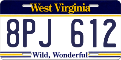 WV license plate 8PJ612