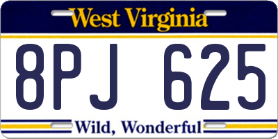 WV license plate 8PJ625