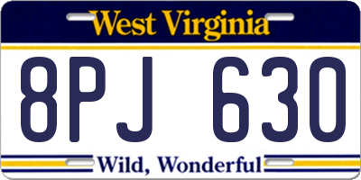 WV license plate 8PJ630