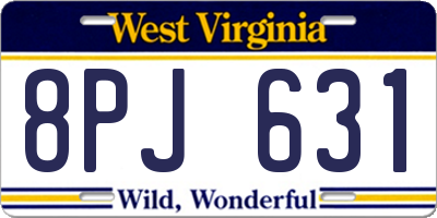 WV license plate 8PJ631